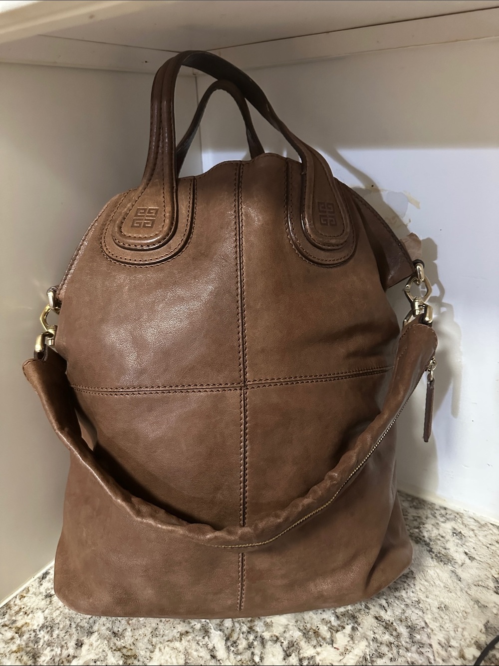 Givenchy Brown Leather Shoulder Bag with Gold Hardware